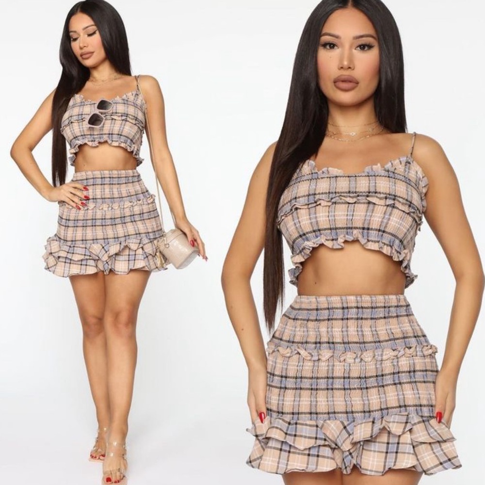 Fashion Nova Skirt/Top Plaid Set